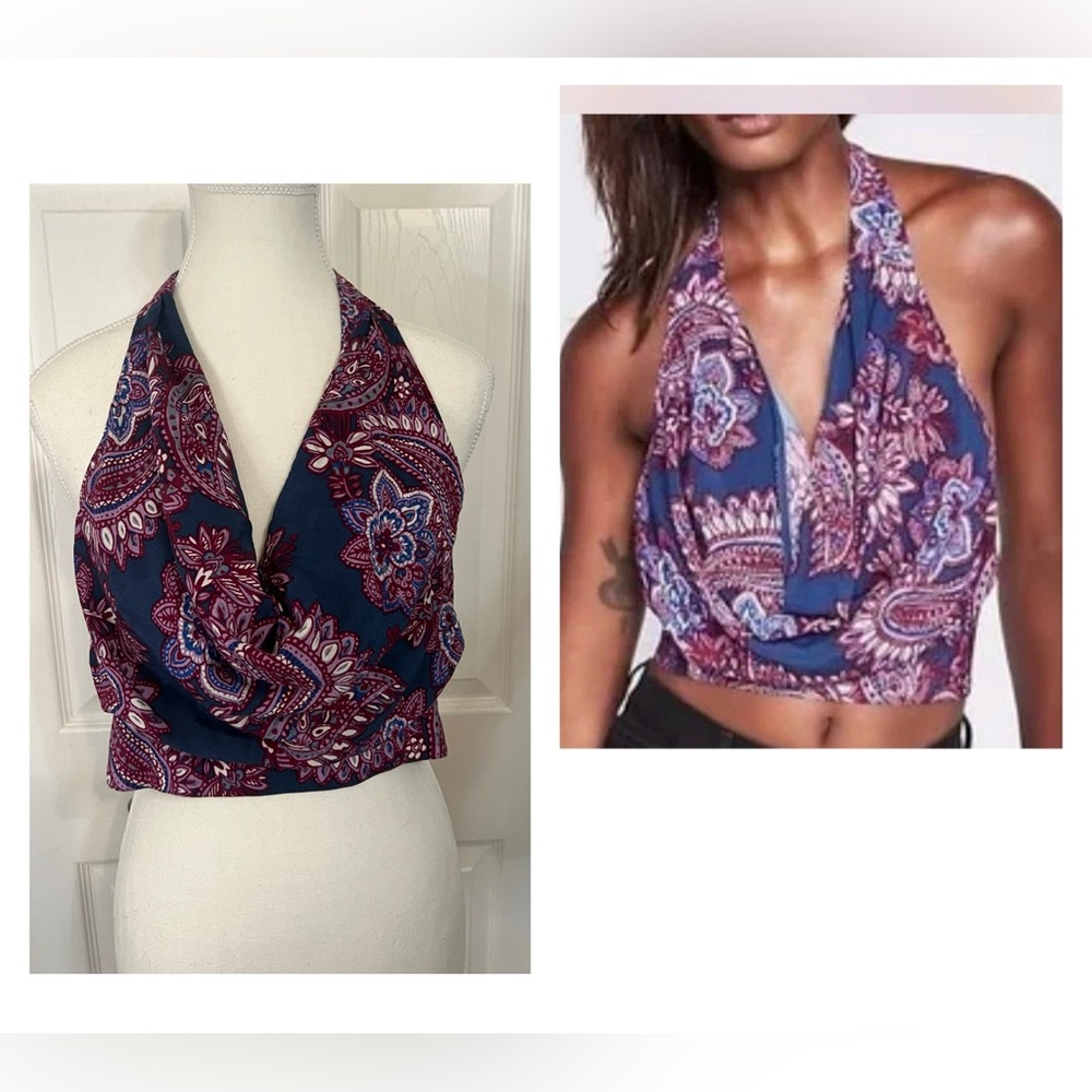Free People Small Forever Young Purple Blue Paisley Halter Top S
